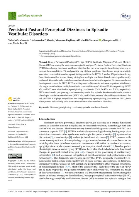 PDF Persistent Postural Perceptual Dizziness In Episodic Vestibular