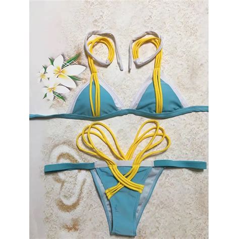 New Two Piece Swimsuit Women Sexy Backless Push Up Bikini Splicing