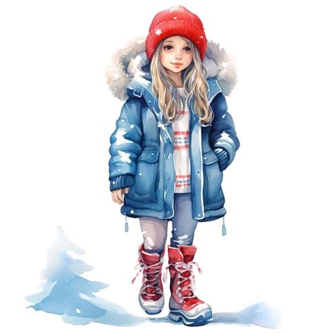 Premium Psd Girl Wearing Winter Clothes For Christmas Event Watercolor Style Ai Generated