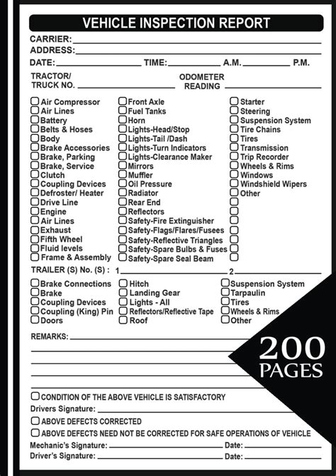 Driver Vehicle Inspection Report Book Comprehensive Detailed Daily