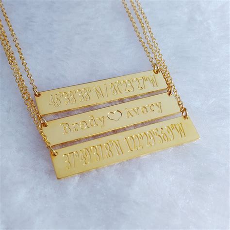 Gold Coordinates Necklacename Bar Necklacelatitude Longitude - Etsy