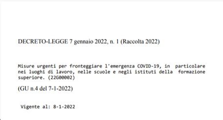 DECRETO LEGGE 7 Gennaio 2022 N 1 Raccolta 2022 Palvareta Nova