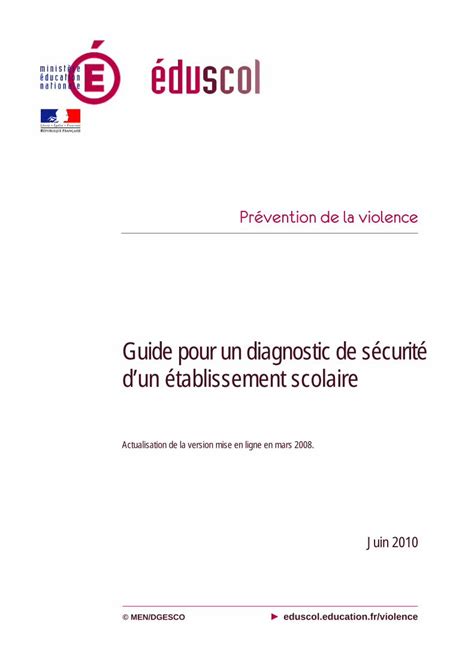 Pdf Guide Pour L Laboration Du Diagnostic De S Curit Dun Media