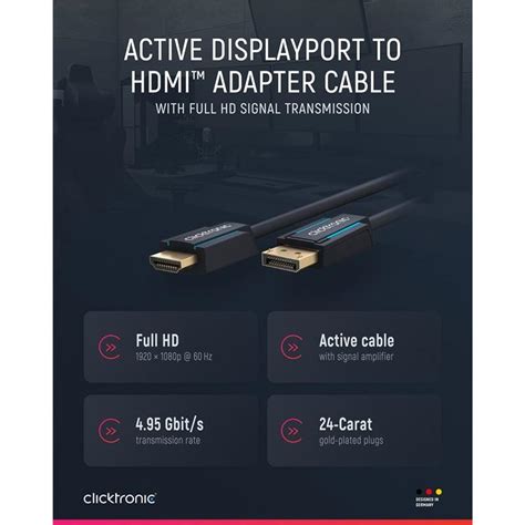 Clicktronic Active Displayport HDMI Cable 15m Black