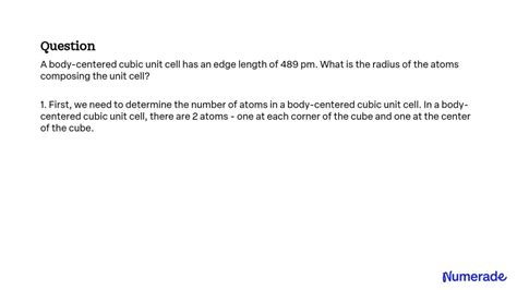 Solved A Body Centered Cubic Unit Cell Has An Edge Length Of Pm