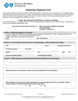 Fillable Online Restriction Request Form Bcbsok Fax Email Print