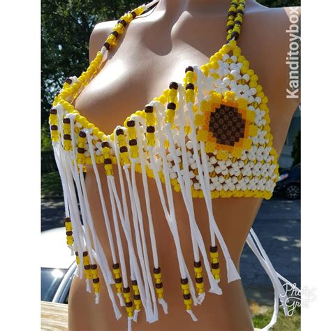 Sunflower Kandi Bra Rave Outfit Rave Bra Festival Outfit Festival Top Hippie Top Sunflower