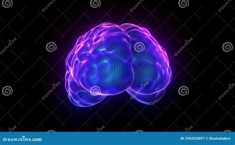 Rotating 3d Pixelated Blue Human Brain On Black Background Stock Video