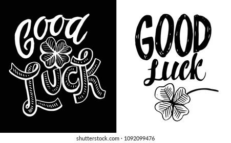 Good Luck Hand Drawn Lettering Fourleaf Stock Vector Royalty Free