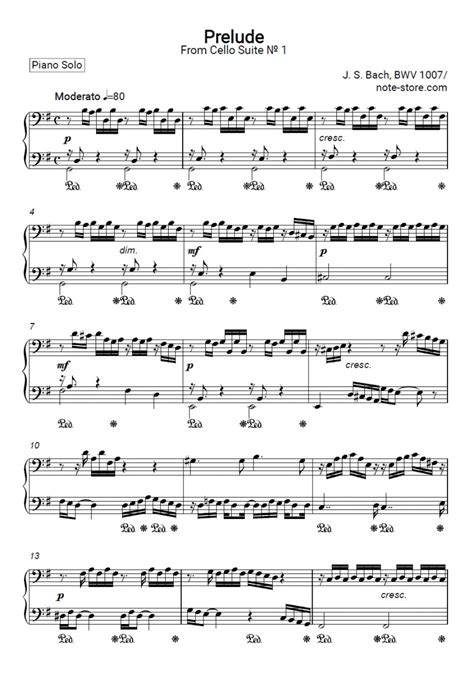 Cello Suite No 1 In G Major Bwv 1007 Piano Sheet Music Johann Sebastian Bach In Note