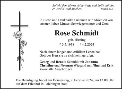 Traueranzeigen Von Rose Schmidt Schwaebische De Trauerportal