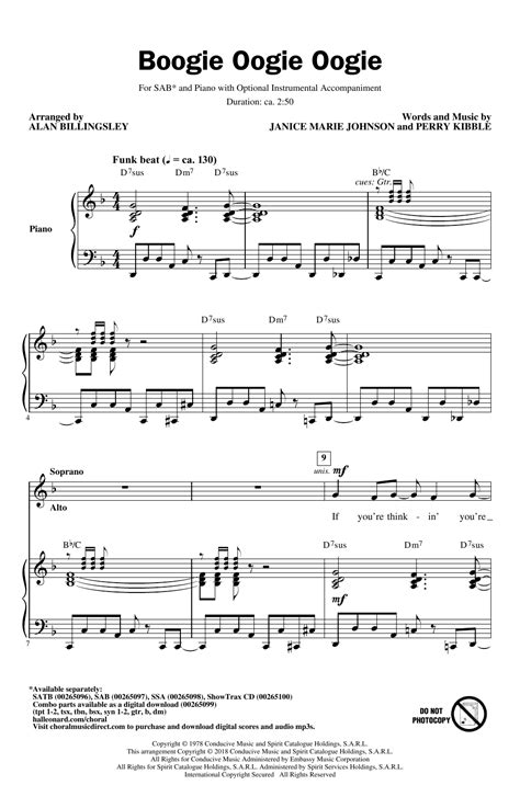 Boogie Oogie Oogie Arr Alan Billingsley By A Taste Of Honey Sheet Music For Sab Choir At