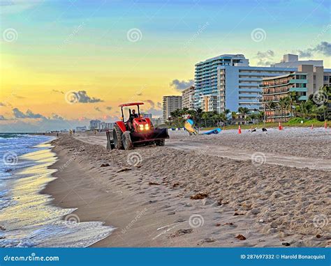 Beach Raker Smoothing Sand At Dawn Stock Photo Image Of Cleaner