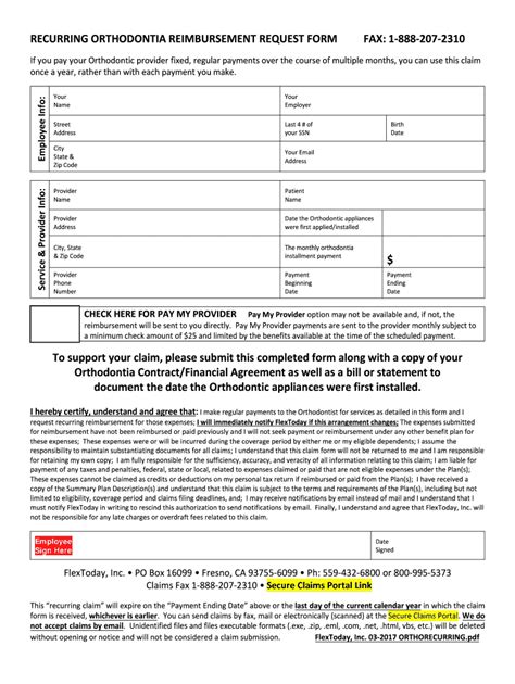 Fillable Online Recurring Orthodontia Claim Form Fax Email Print