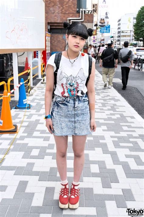 Bunny Top W Acid Wash Skirt Odango Hair And Mcm Backpack In Harajuku