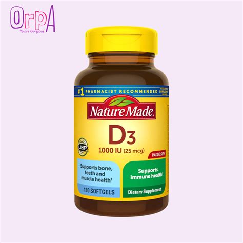 Nature Made Vitamin D3 1000 IU 25 Mcg 180 Softgels Orpa