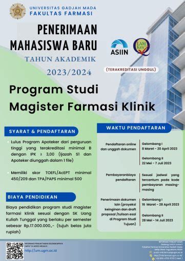 Penerimaan Mahasiswa Baru Program Magister Farmasi Klinik Semester