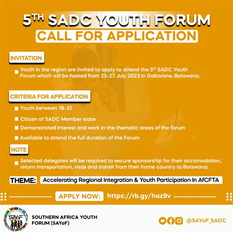 Southern Africa Youth Forum Sayof Sadc On Twitter 📢📢 5thsadcyouthforum Call For Applications