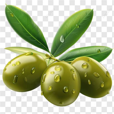 Three Fresh Green Olives With Leaves Three Fresh Green Olives With