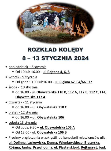 Rozkład kolędy 8 13 stycznia 2024 Rzymskokatolicka Parafia pw