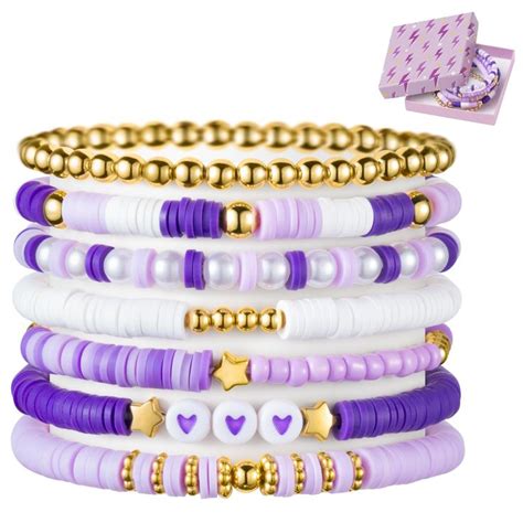 Y1tvei 7Pcs Heishi Surfer Bracelets Set Colorful Preppy Happy Smile