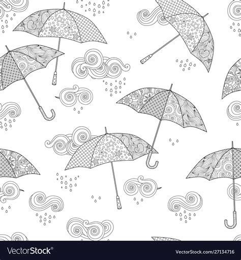 Seamless Pattern With Umbrella In Entangle Vector Image