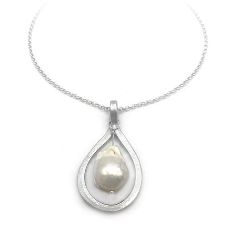 Sterling Silver Teardrop Necklace With Baroque Pearl Aries Artistic