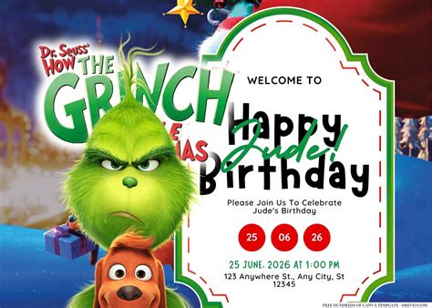 18 The Grinch Birthday Invitation Templates