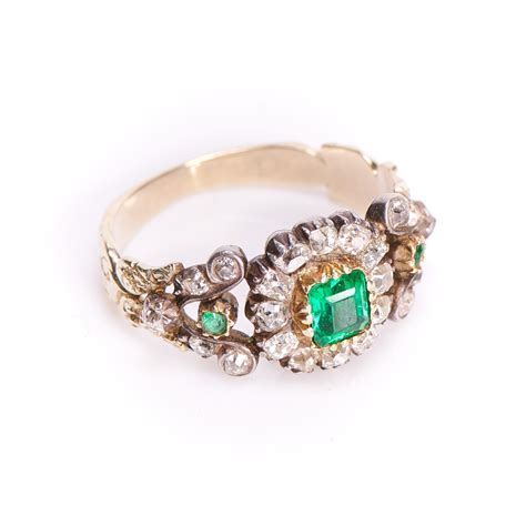 Antique Georgian Emerald And Diamond Cluster Ring At Stdibs