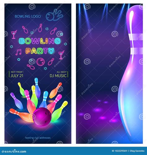 Bowling Party Flyer Template Vector Clip Art Illustration Stock Vector