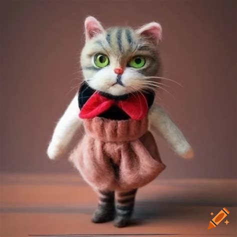 Adorable Felted Wool Cat In Formal Attire On Craiyon