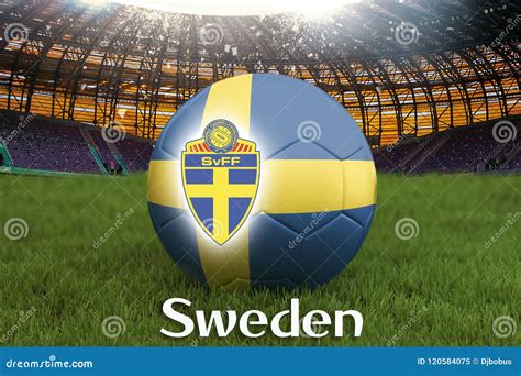 Sweden Football Team Ball On Big Stadium Background With Sweden Team ...