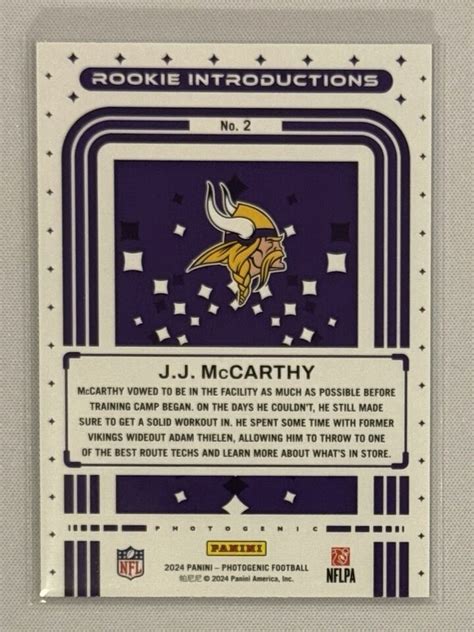 2024 Panini Photogenic JJ McCarthy Rookie Introductions Silver 150 SP