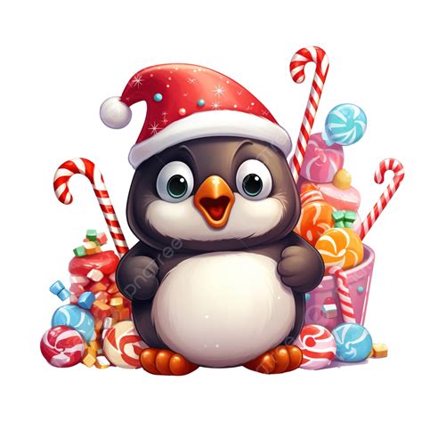 Ilustración De Dibujos Animados De Pingüino Png Pingüino Con Dulces Navideños Lindo Pinguino