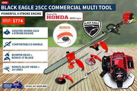 Honda 4 Stroke Brush Cutter 25cc 7 In 1 Multi Tool Black Eagle