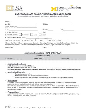 Fillable Online Lsa Umich Undergraduate Concentration Application Form