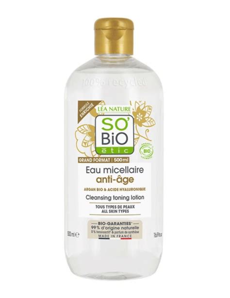 Eau Micellaire anti âge à l Argan 500 ml So Bio Etic glycérine acide