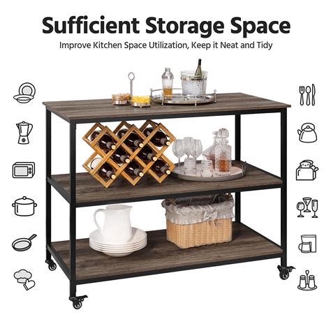 Yaheetech Large Kitchen Island On Wheels With Storage Shelves 3 Tier