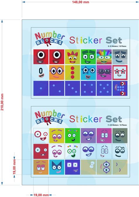 Numberblocks 0 20 Faces For 2cm Cubes A5 Sticker Printing Instant