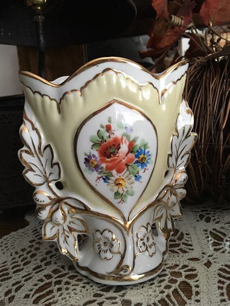 Vintage Hand Painted Floral Vase Like Kass Gold Accent Etsy