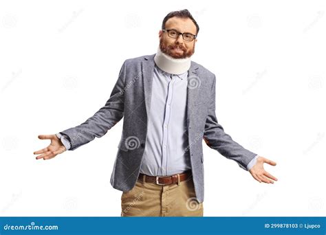 Bearded Man With An Orthopedic Neck Collar Stock Image Image Of