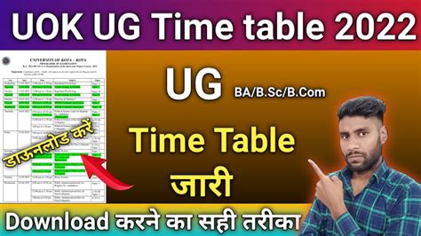 Kota University UG Exam Time Table Kota University Time Table