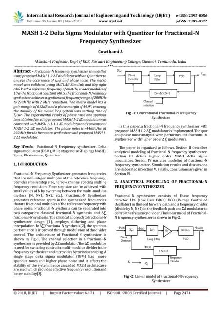 Irjet Mash 1 2 Delta Sigma Modulator With Quantizer For Fractional N