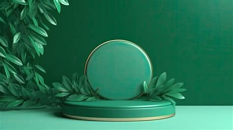 Premium Ai Image Minimal Modern Product Display Podium On Dark Green Background With Tropical