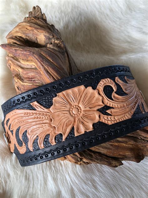 Hand Tooled Leather Cuff Bracelet Etsy