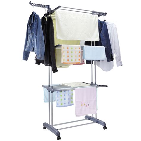 Voilamart Clothes Drying Rack Tier Collapsible Rolling Clothing Rack