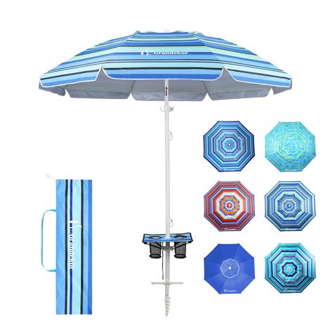 Grandekor Beach Umbrellas For Sand Heavy Duty Wind Portable Beach Umbrella With Table Travel