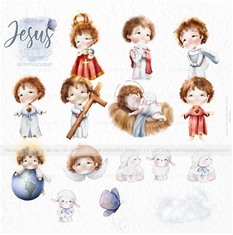 Kit Digital Ilustra Es Jesus Menino Santinhos Carinas Paper