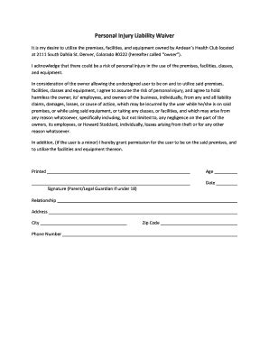 Printable Injury Liability Waiver Forms And Templates Fillable