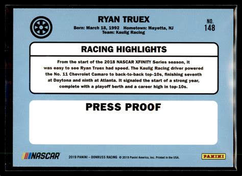 Donruss Racing Nascar Retro Gold Press Proof Parallel Ryan Truex